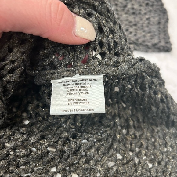 Eileen Fisher Viscose Long Sleeve Fishnet Knitted Grey Gold Shimmer Medium Top - Picture 8 of 9